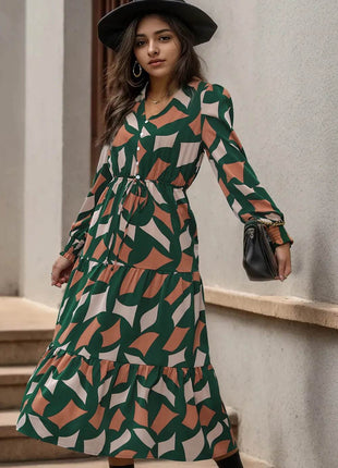 Perfee Printed Tied Pocketed Lantern Sleeve Dress - MimiStylez