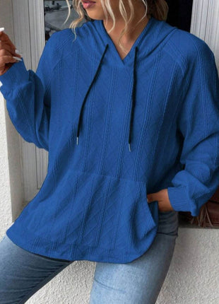 Textured Drawstring Kangaroo Pocket Hoodie - MimiStylez