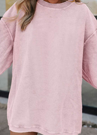 Ribbed Round Neck Drop Shoulder Sweatshirt - MimiStylez
