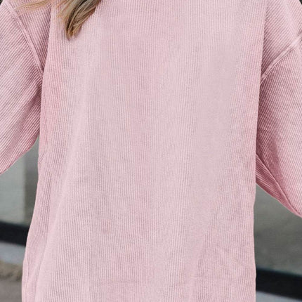 Ribbed Round Neck Drop Shoulder Sweatshirt - MimiStylez