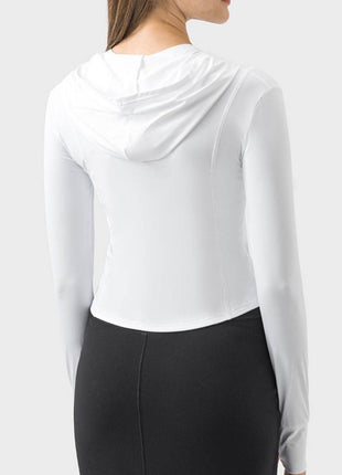 Pocketed Zip Up Hooded Long Sleeve Active Outerwear - MimiStylez