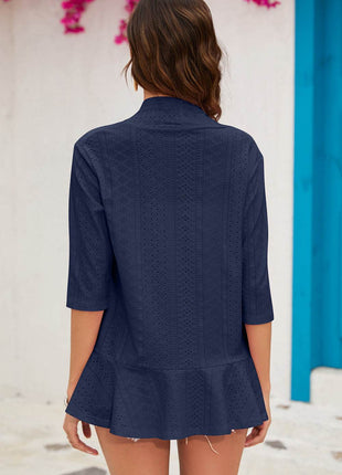 Eyelet Open Front Cardigan - MimiStylez