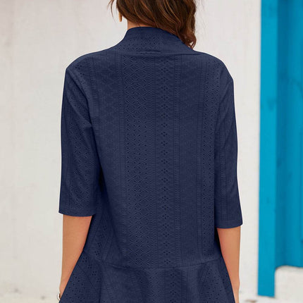 Eyelet Open Front Cardigan - MimiStylez