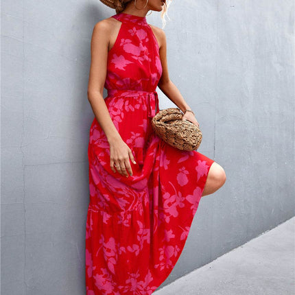 Printed Sleeveless Tie Waist Maxi Dress - MimiStylez
