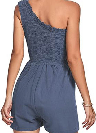 Smocked Single Shoulder Romper - MimiStylez