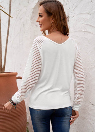 Sheer Striped V-Neck Top - MimiStylez