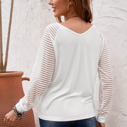 Sheer Striped V-Neck Top - MimiStylez