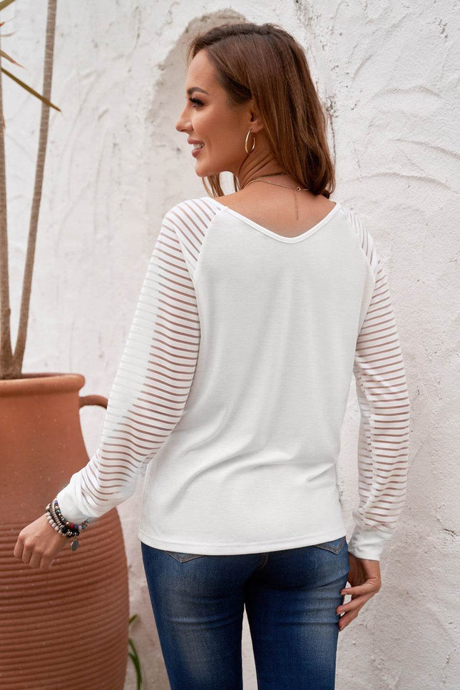 Sheer Striped V-Neck Top - MimiStylez