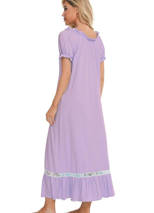 Lace Detail Short Sleeve Lounge Dress - MimiStylez