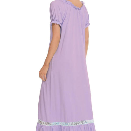 Lace Detail Short Sleeve Lounge Dress - MimiStylez