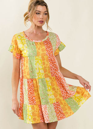 BiBi Leopard Short Sleeve Tiered Dress - MimiStylez