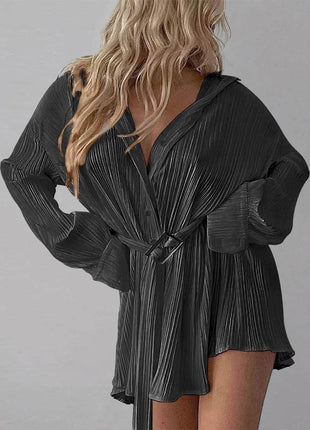 Button Up Dropped Shoulder Shirt Dress - MimiStylez