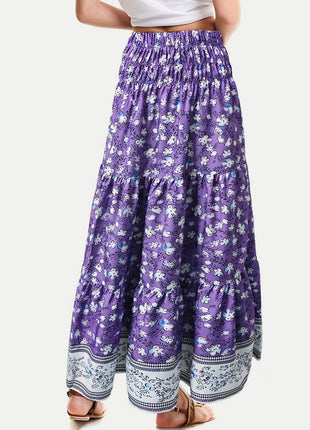Full Size Tiered Printed Elastic Waist Skirt - MimiStylez