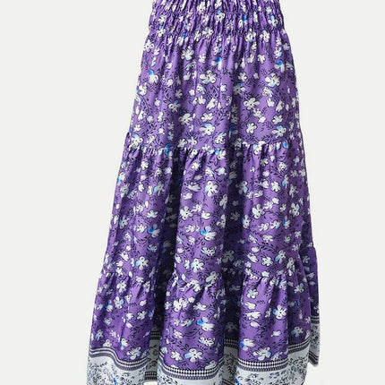 Full Size Tiered Printed Elastic Waist Skirt - MimiStylez