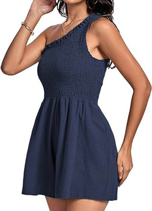 Smocked Single Shoulder Romper - MimiStylez