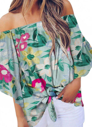Tied Printed Off-Shoulder Half Sleeve Blouse - MimiStylez