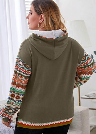 Plus Size Waffle-Knit Geometric Dropped Shoulder Hoodie - MimiStylez