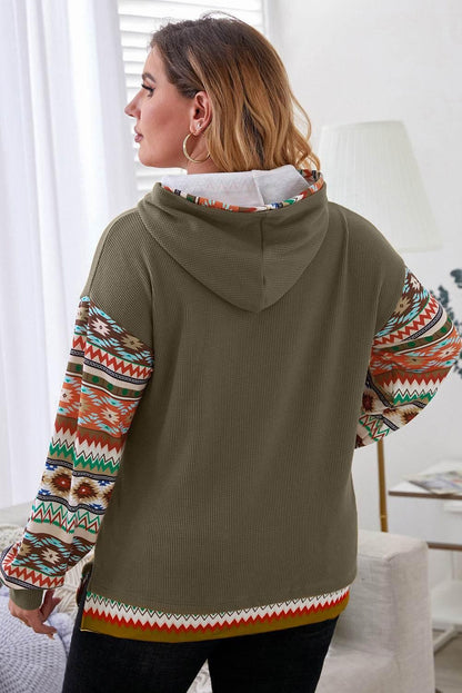 Plus Size Waffle-Knit Geometric Dropped Shoulder Hoodie - MimiStylez