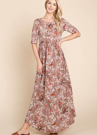 BOMBOM Printed Shirred Maxi Dress - MimiStylez