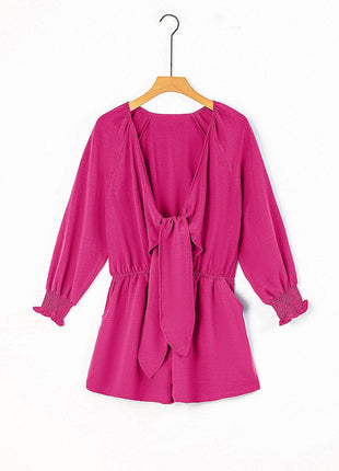 Tied Flounce Sleeve Plunge Romper - MimiStylez