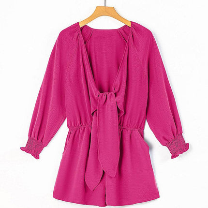 Tied Flounce Sleeve Plunge Romper - MimiStylez