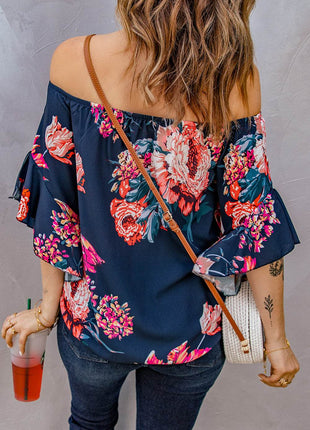 Printed Off-Shoulder Flounce Sleeve Top - MimiStylez