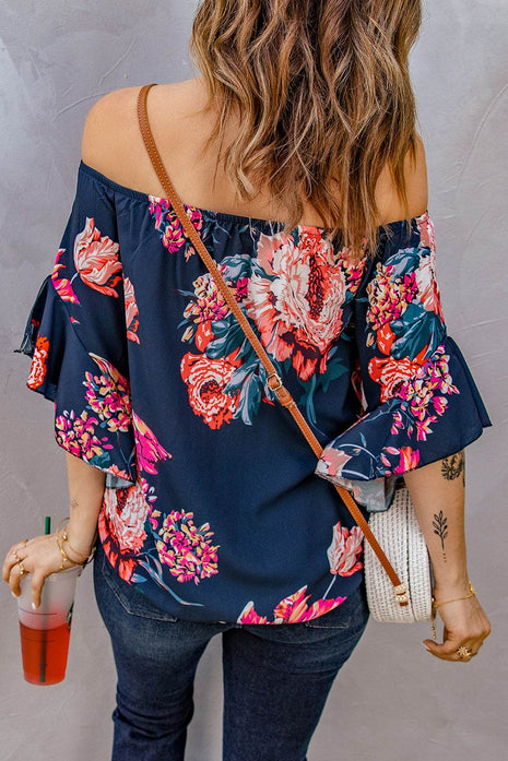 Printed Off-Shoulder Flounce Sleeve Top - MimiStylez