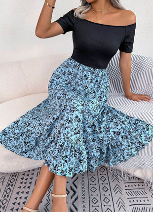 Printed Off-Shoulder Ruffle Hem Dress - MimiStylez