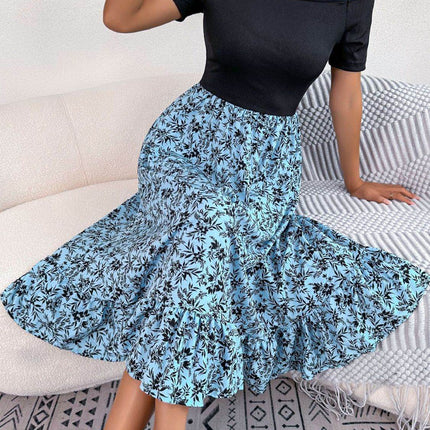 Printed Off-Shoulder Ruffle Hem Dress - MimiStylez