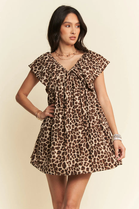Davi & Dani Animal Printed Velvet Ribbon Mini Dress - MimiStylez