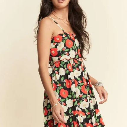 Davi & Dani Floral Scalloped Cutout Back Mini Dress - MimiStylez