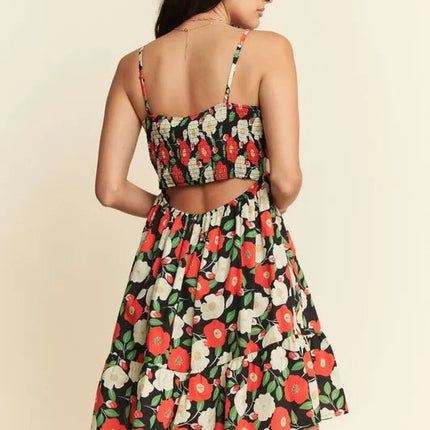 Davi & Dani Floral Scalloped Cutout Back Mini Dress - MimiStylez