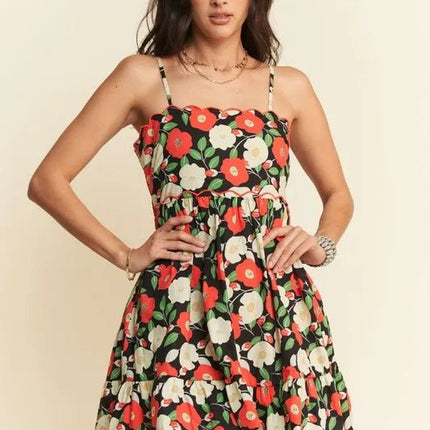 Davi & Dani Floral Scalloped Cutout Back Mini Dress - MimiStylez