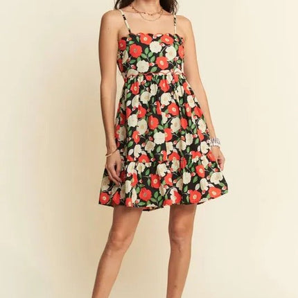 Davi & Dani Floral Scalloped Cutout Back Mini Dress - MimiStylez