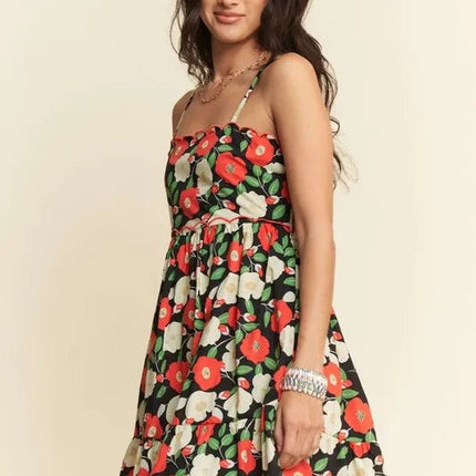 Davi & Dani Floral Scalloped Cutout Back Mini Dress - MimiStylez