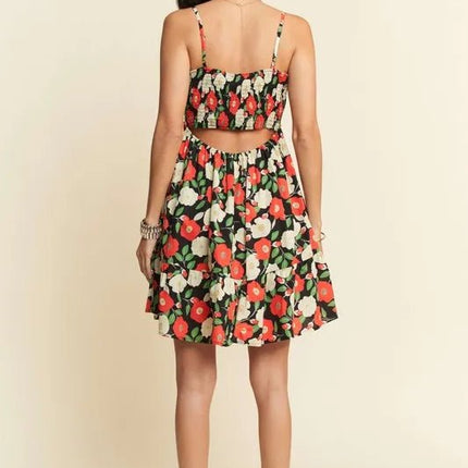 Davi & Dani Floral Scalloped Cutout Back Mini Dress - MimiStylez