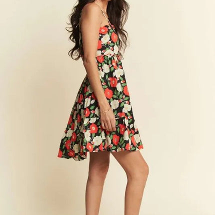 Davi & Dani Floral Scalloped Cutout Back Mini Dress - MimiStylez