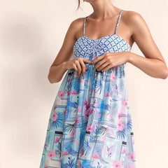 Davi & Dani Tropical Floral Geo Print Tie Back Tube Top Romper - MimiStylez