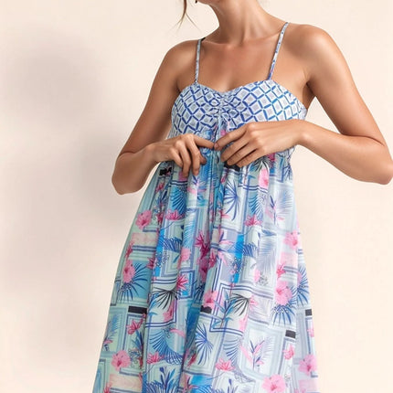 Davi & Dani Tropical Floral Geo Print Tie Back Tube Top Romper - MimiStylez