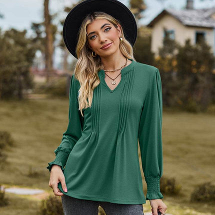 Notched Neck Flounce Sleeve Blouse - MimiStylez