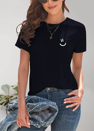Smile Graphic Round Neck Short Sleeve T-Shirt - MimiStylez