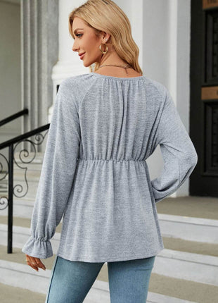 Round Neck Flounce Sleeve Blouse - MimiStylez