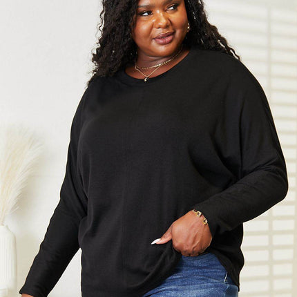 Double Take Seam Detail Round Neck Long Sleeve Top - MimiStylez