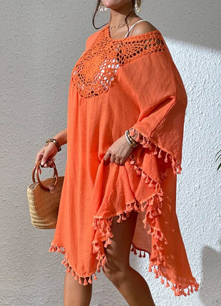 Tassel Cutout Scoop Neck Cover-Up Dress - MimiStylez