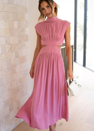 Cutout Mock Neck Sleeveless Ruched Dress - MimiStylez