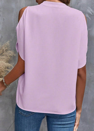 Notched Cold Shoulder Blouse - MimiStylez