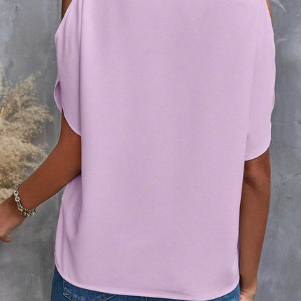 Notched Cold Shoulder Blouse - MimiStylez
