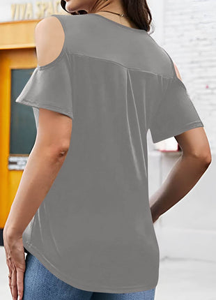 Full Size Half Zip Cold Shoulder Top - MimiStylez