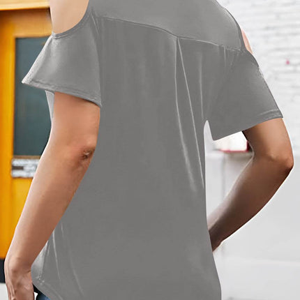 Full Size Half Zip Cold Shoulder Top - MimiStylez