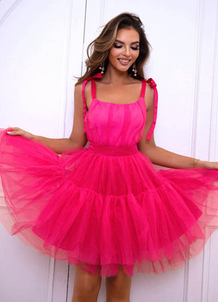 Tie-Shoulder Mesh Dress - MimiStylez